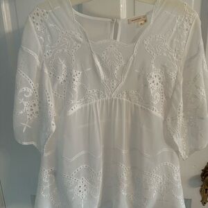 Anthropologie white blouse with embroidery